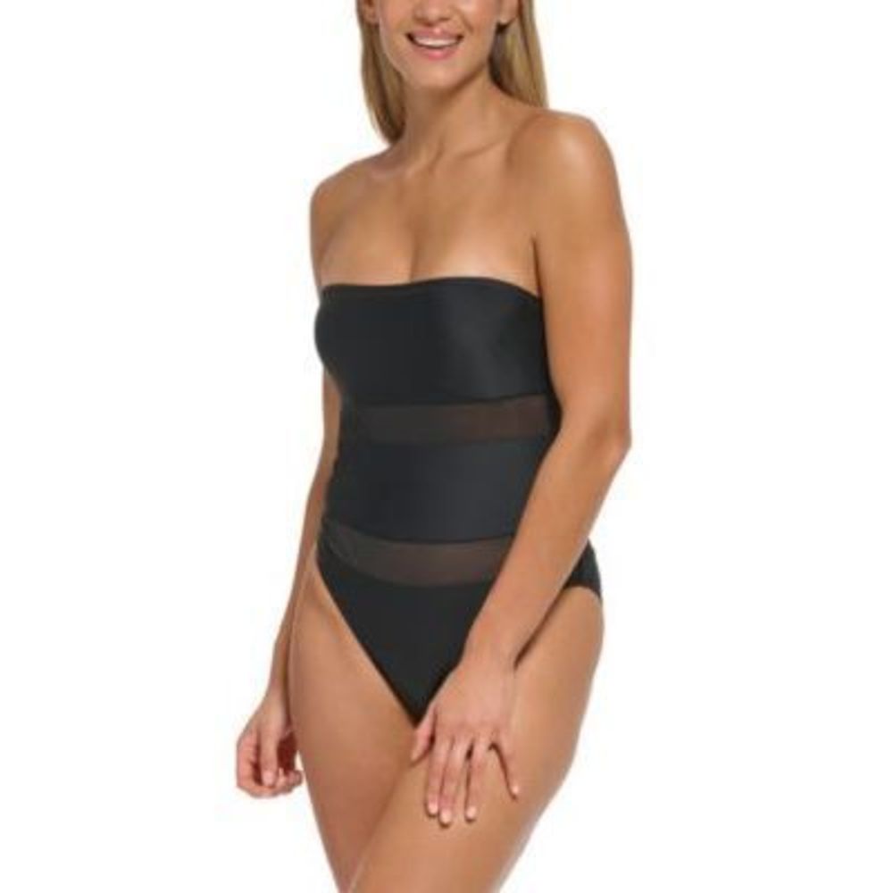NWT DKNY Mesh-Insert Removable-Strap Bandeau One-Piece